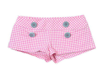 loveplayshop - Plaid Button Mid-Low Waist Shorts shorts loveplay Pink S