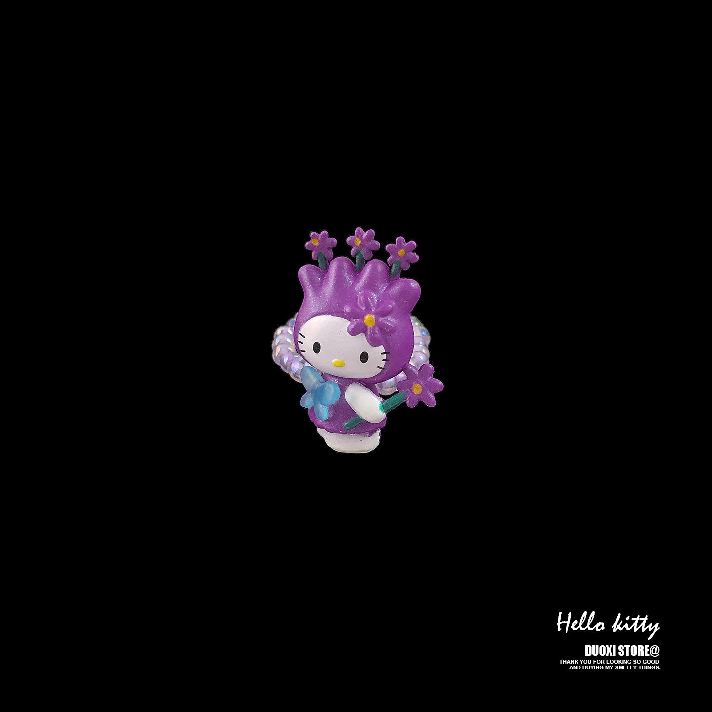 Duoxi - Colorful Kawaii Cat Flower Statement Ring ring DuoXi Purple Flower Kitty