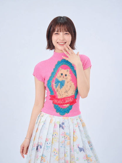 MeowMeow Bug - Cat Print Pleated Tee shirt MeowMeow Bug Mirror Cat