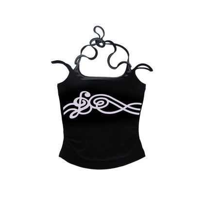 RustSet 原创设计音符烫画挂脖吊带夏季薄荷绿黄色 camisole rustset Black S