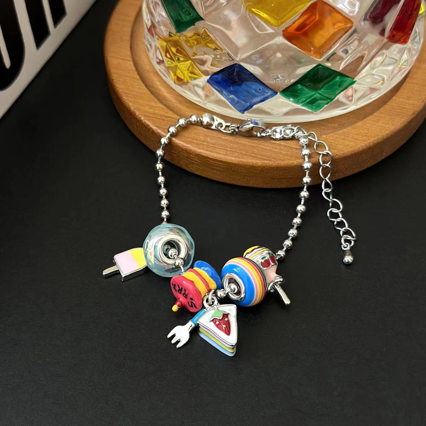 Strawberry Cake Necklace & Bracelet | Colorful Y2K Kawaii Harajuku Jewelry bracelet really cute Bracelet