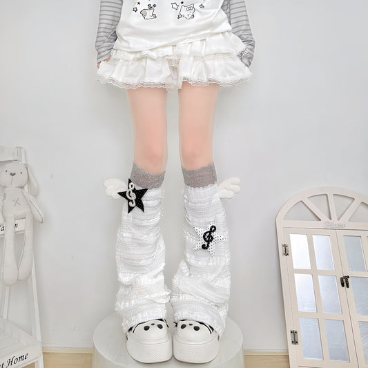2 Bears - Lace Angel Leg Warmers leg warmmers 2 bears Grey Lace Stockings with White Leg Warmers and Star Accessories