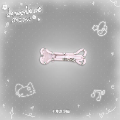 Rhinestone Bone Hair Clip | Kawaii Y2K Korean Style Side Hair Clip hair clip Sleepwalking Cat Pink