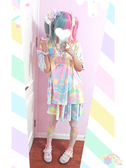 Rainbow Universe RUX - Pastel Macaron Decora Kei Skirt Set set Rainbow Universe RUX Set (Socks & T-shirt & Skirt) S