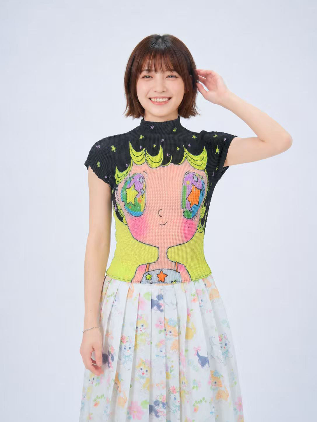 MeowMeow Bug - Cat Print Pleated Tee shirt MeowMeow Bug Dreamy Girl