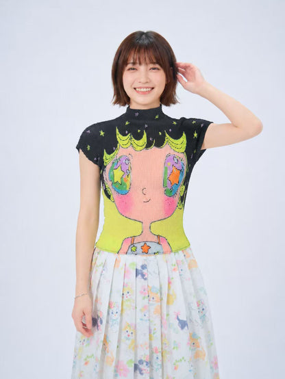 MeowMeow Bug - Cat Print Pleated Tee shirt MeowMeow Bug Dreamy Girl