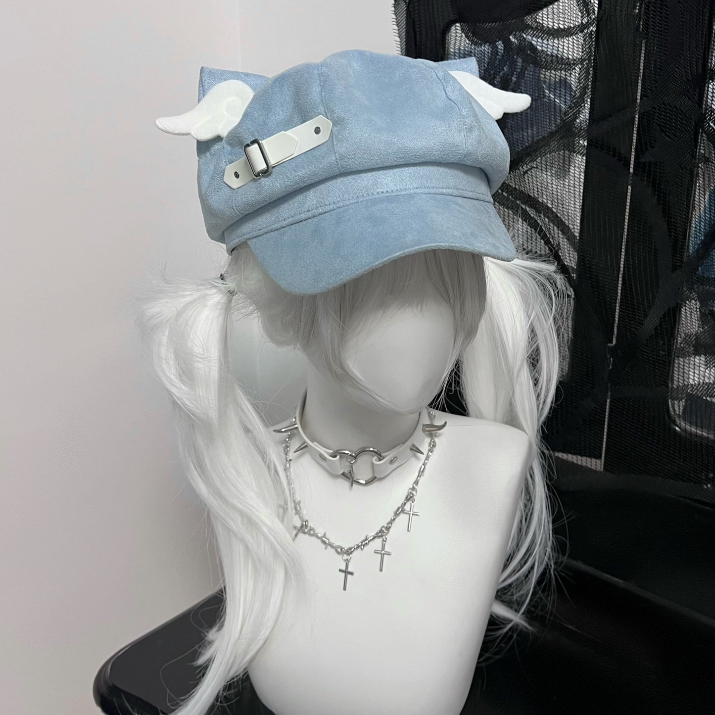 1Gangster Inn - Black Cat Ear Beret Punk Hat hat 1GASTERINN Blue Hat With Detachable Cat's Ears