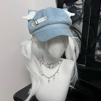 1Gangster Inn - Black Cat Ear Beret Punk Hat hat 1GASTERINN Blue Hat With Detachable Cat's Ears