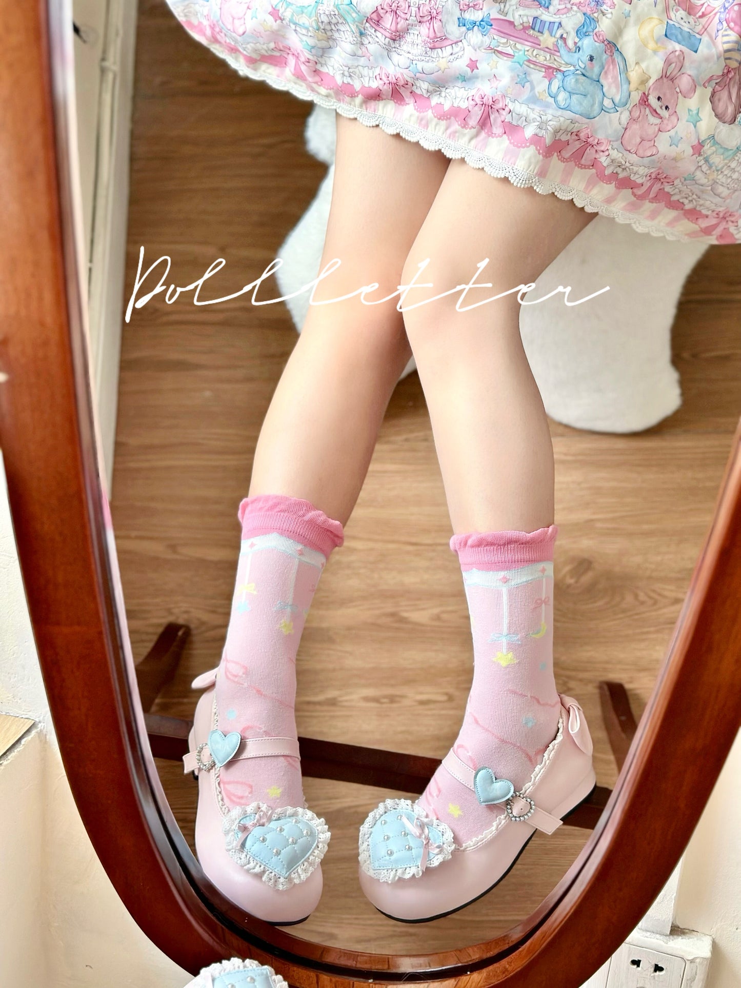 Doll Letter - Sweet Cotton Lolita Mid-Calf Socks Set sock doll letter Bow Frosting - 1 Pair