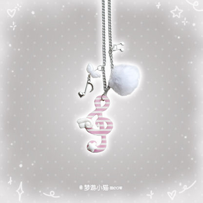 Vintage Polka Dot Music Note Necklace necklace Sleepwalking Cat Pink