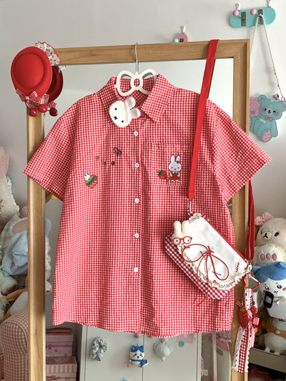 Blurred Bear - Plaid Bunny Shirt shirt Blurred Bear Red S