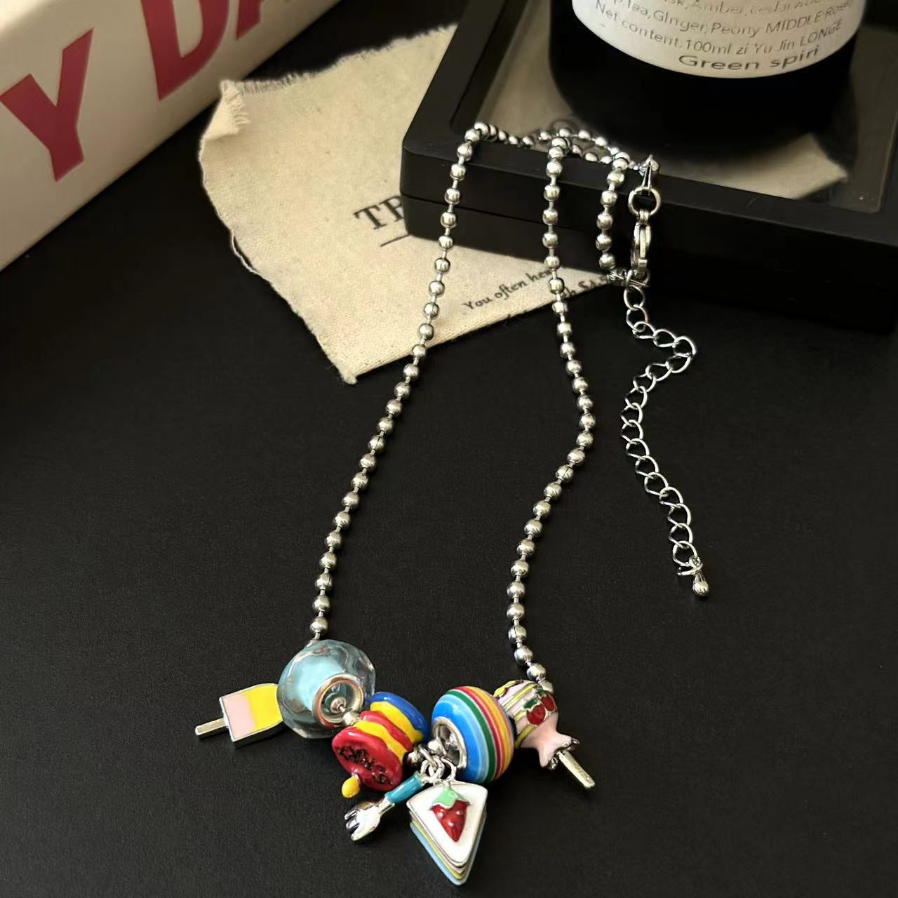 Strawberry Cake Necklace & Bracelet | Colorful Y2K Kawaii Harajuku Jewelry bracelet really cute Necklace