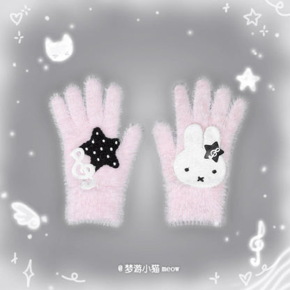 Miffy Rabbit Kawaii Plush Winter Gloves | Cute Character Finger Gloves