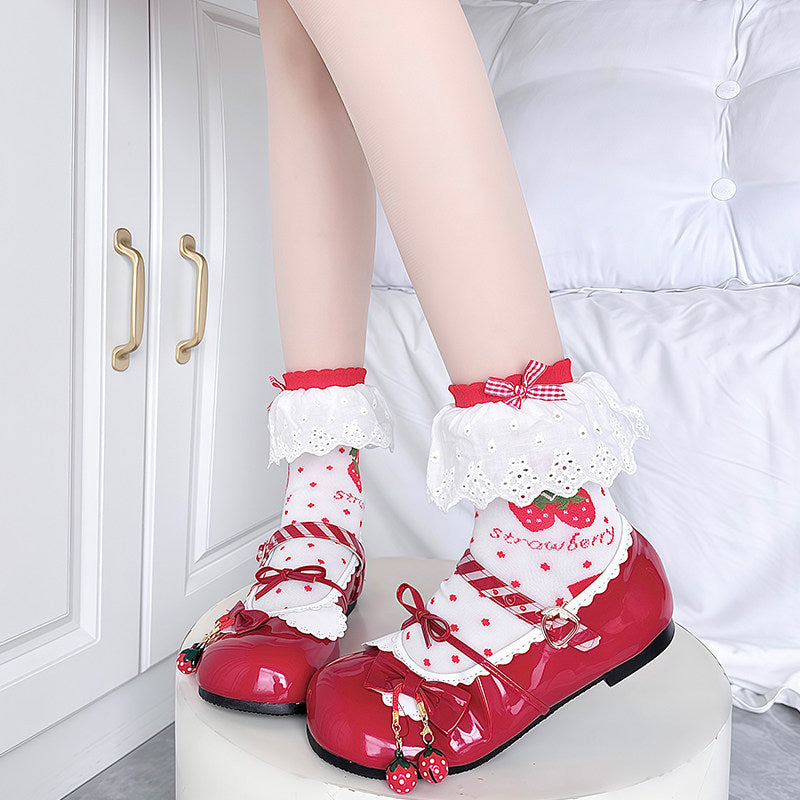 Cute Red Plaid Bow Lace Socks Kawaii Socks