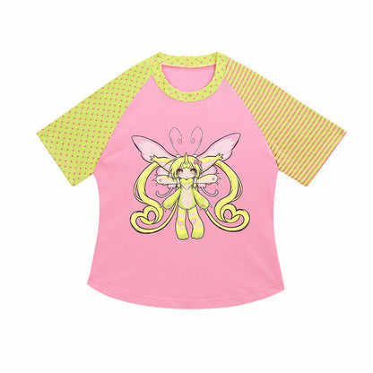 NIHONKIDS - Cotton Colorblock Cartoon Tee tee NIHON KIDS Pink S