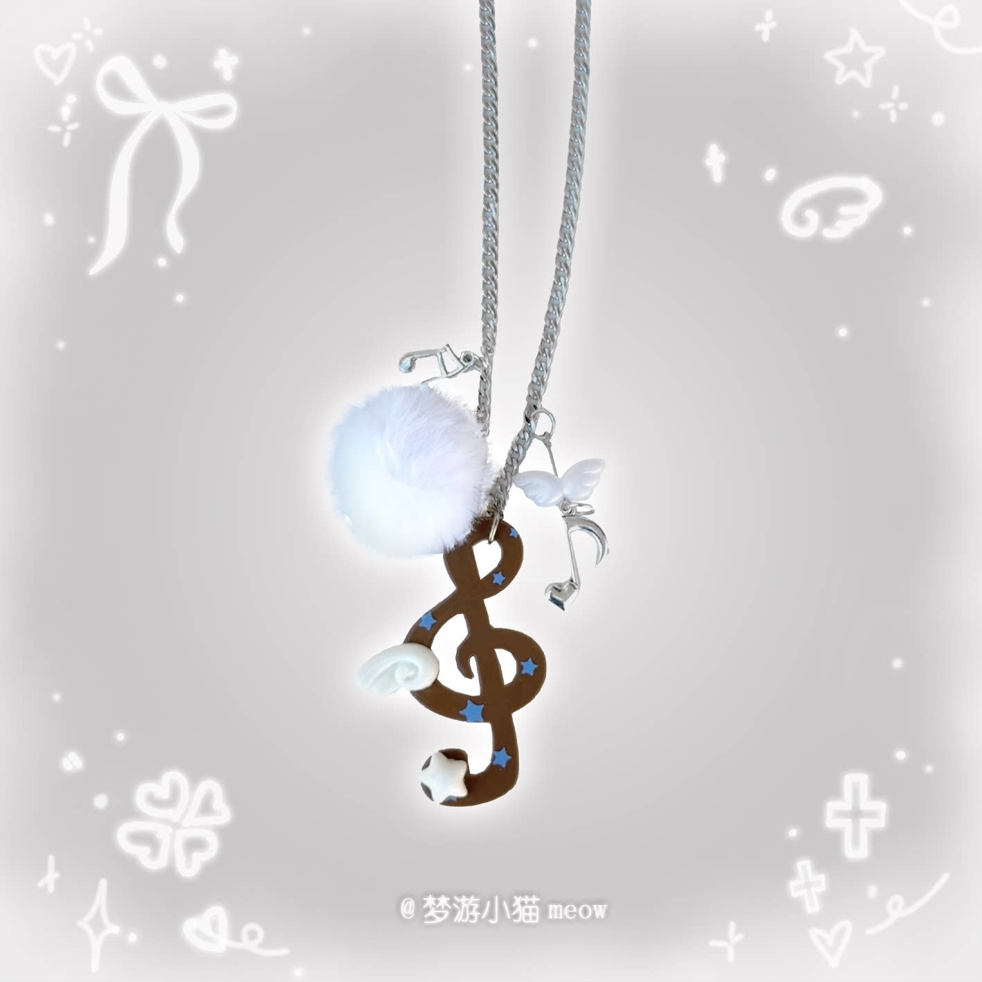 Vintage Polka Dot Music Note Necklace necklace Sleepwalking Cat Coffee