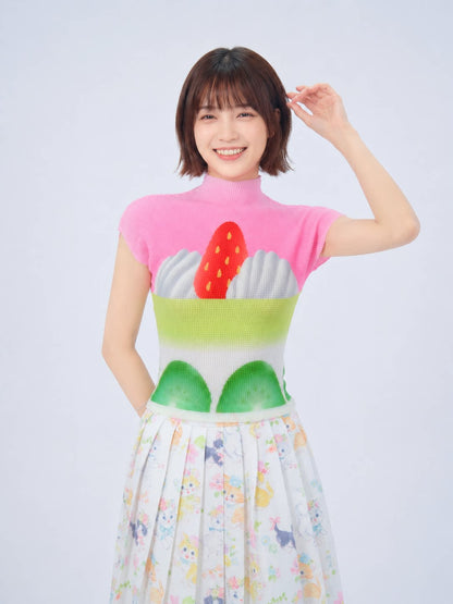 MeowMeow Bug - Cat Print Pleated Tee shirt MeowMeow Bug Strawberry Cake