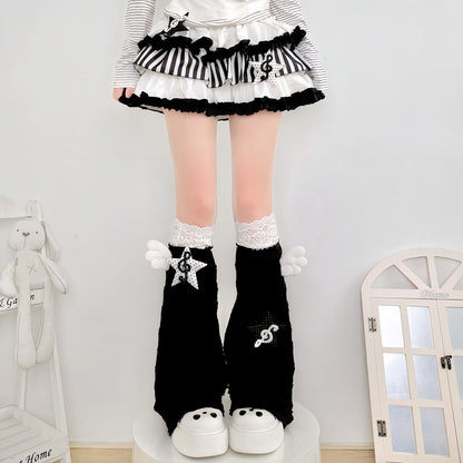2 Bears - Lace Angel Leg Warmers leg warmmers 2 bears White Lace Stockings with Black Leg Warmers and Star Accessories