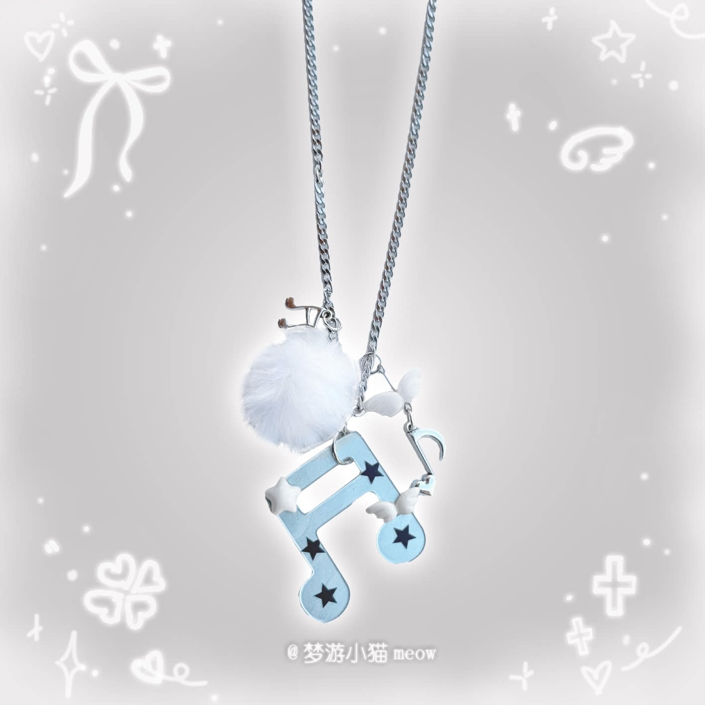 Vintage Polka Dot Music Note Necklace necklace Sleepwalking Cat Note Blue