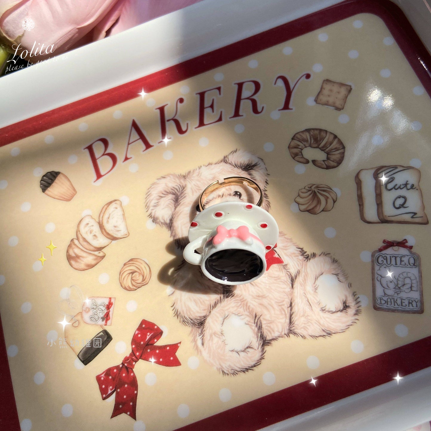 Bear Doll - Sweet Dessert Bow Ring ring Bear Doll White Cup Coffee