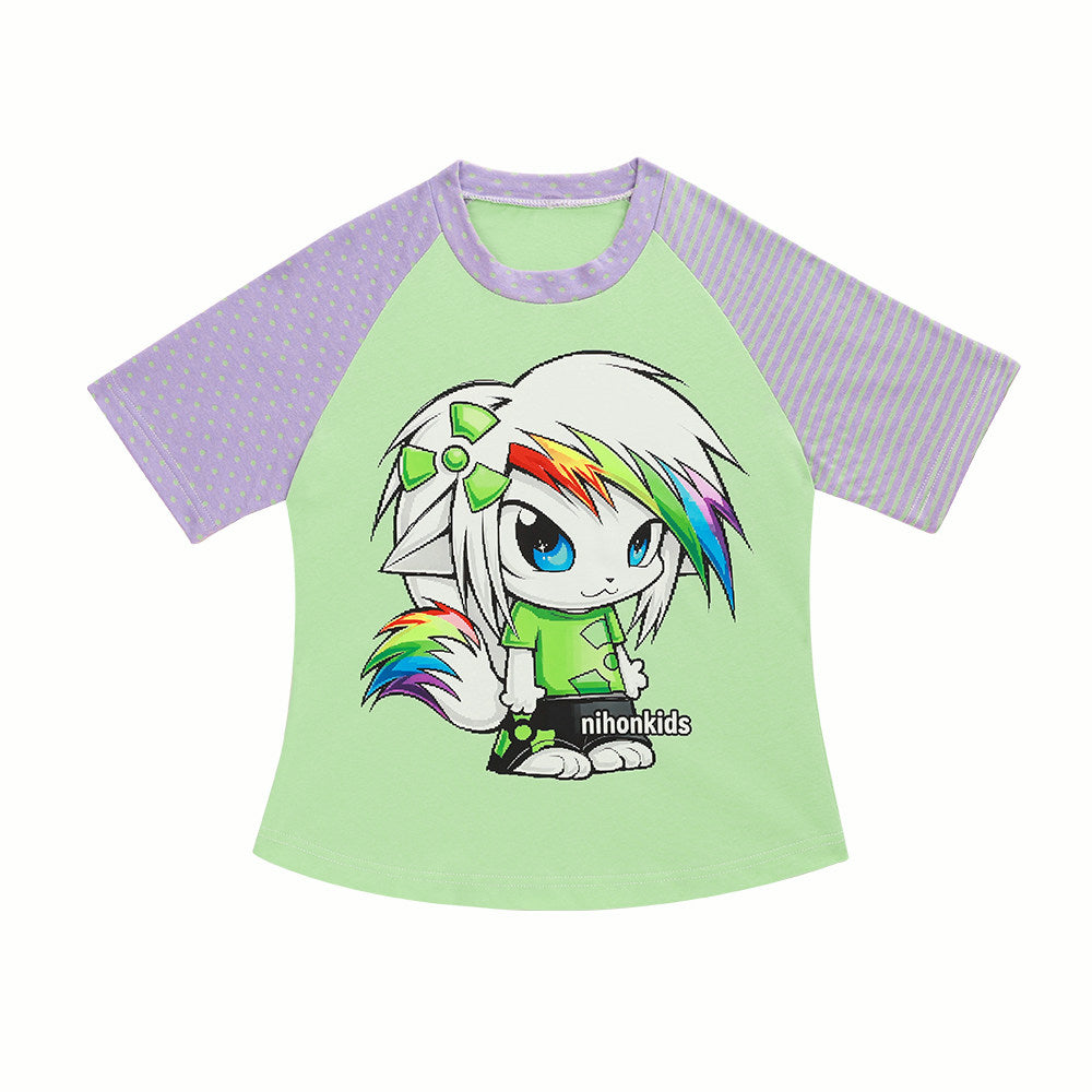 NIHONKIDS - Cotton Colorblock Cartoon Tee tee NIHON KIDS Purple Green S