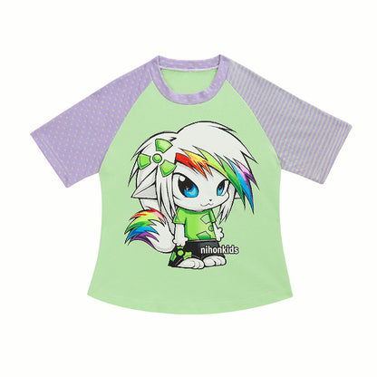 NIHONKIDS - Cotton Colorblock Cartoon Tee tee NIHON KIDS Purple Green S