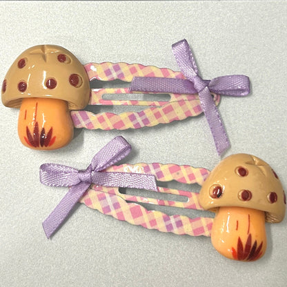 Mononoke - Mushroom Fairy Bow Hair Clip Mononoke Purple Bows Mushrooms
