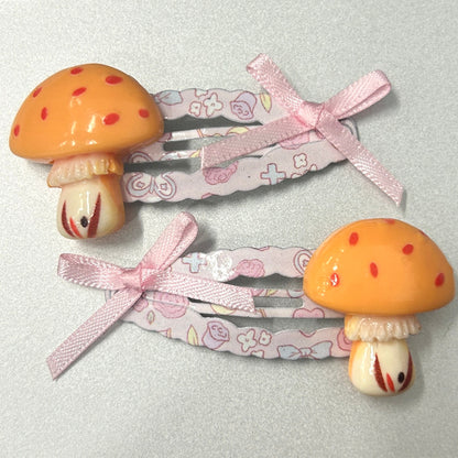 Mononoke - Mushroom Fairy Bow Hair Clip Mononoke Pink Bows Mushrooms