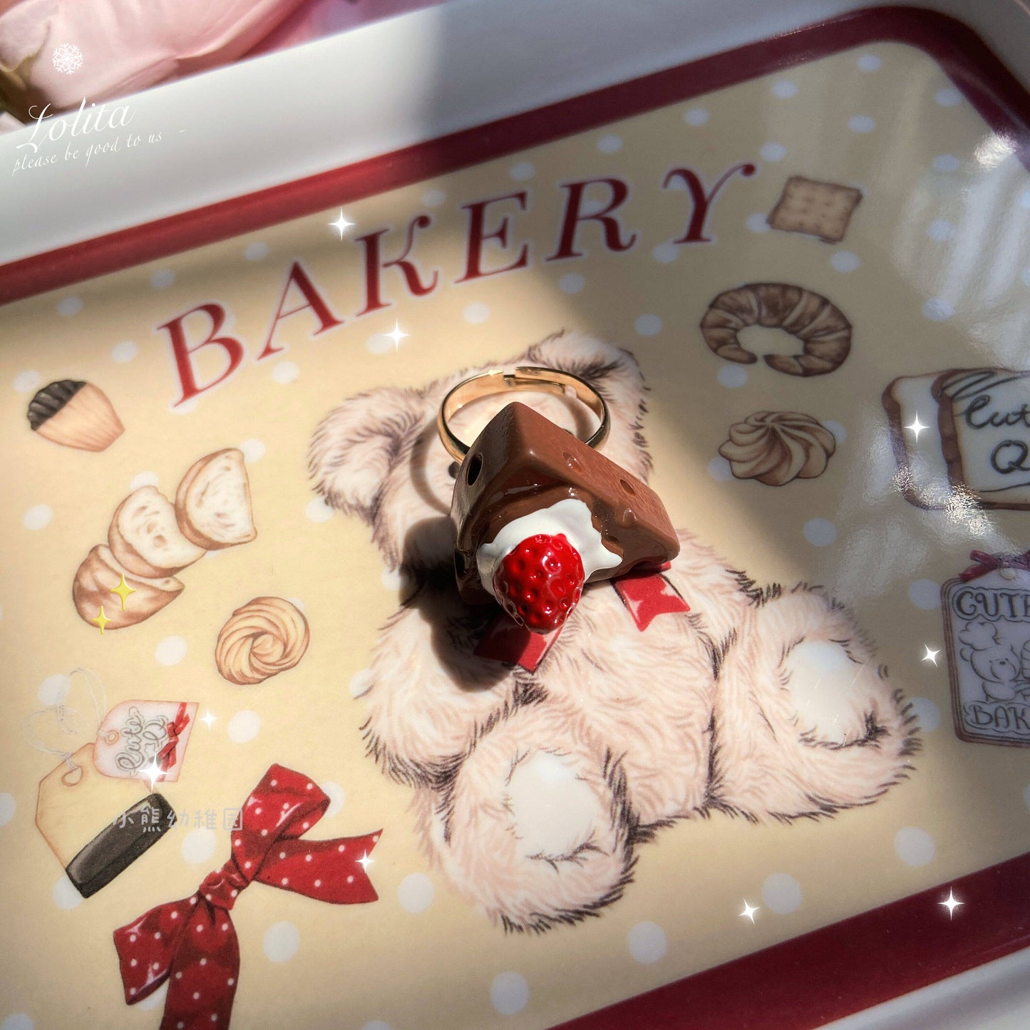 Bear Doll - Sweet Dessert Bow Ring ring Bear Doll Strawberry Chocolate Cake
