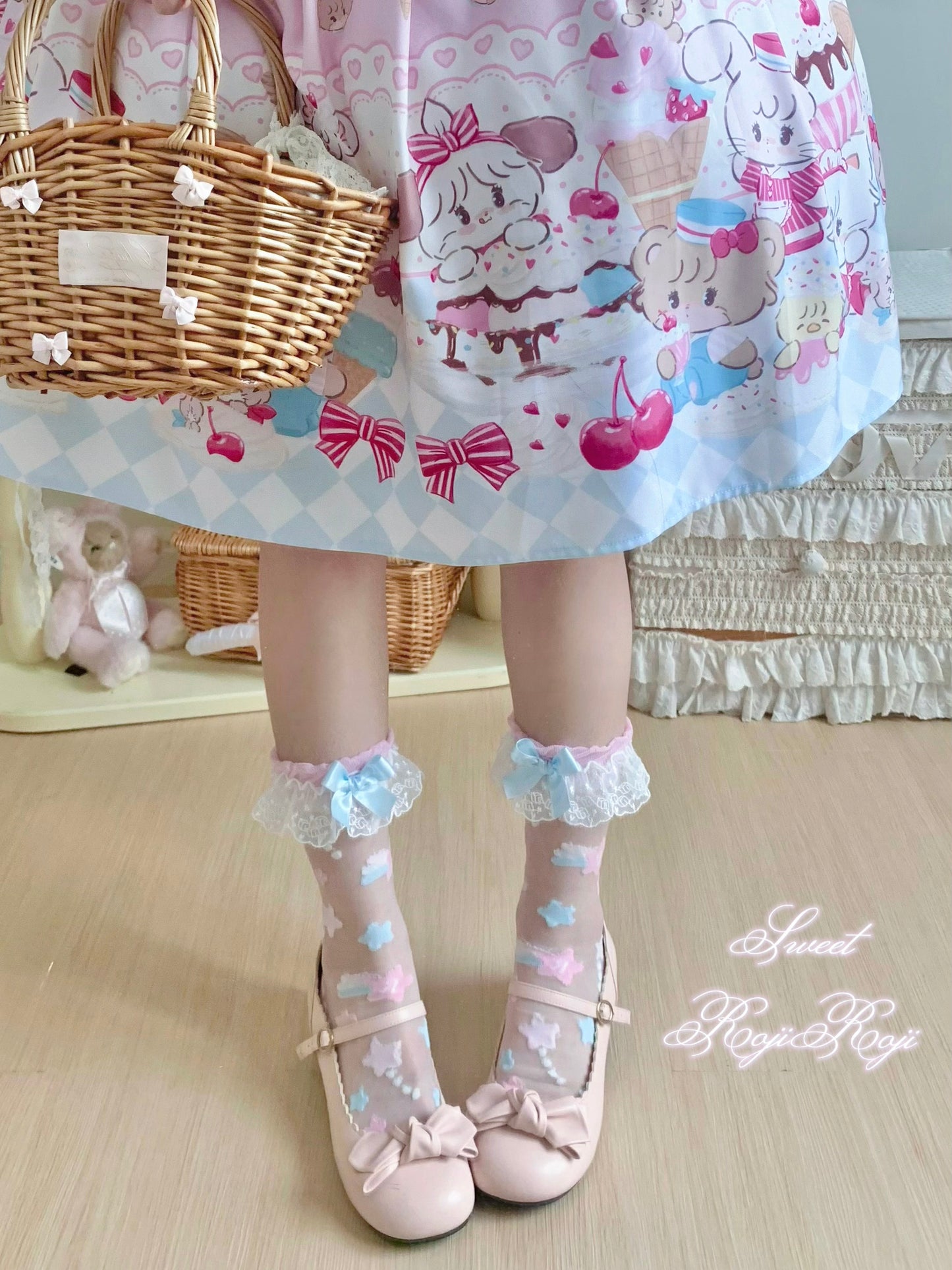 Roji Roji - Twin Star Lolita Sheer Lace Socks socks Roji Roji
