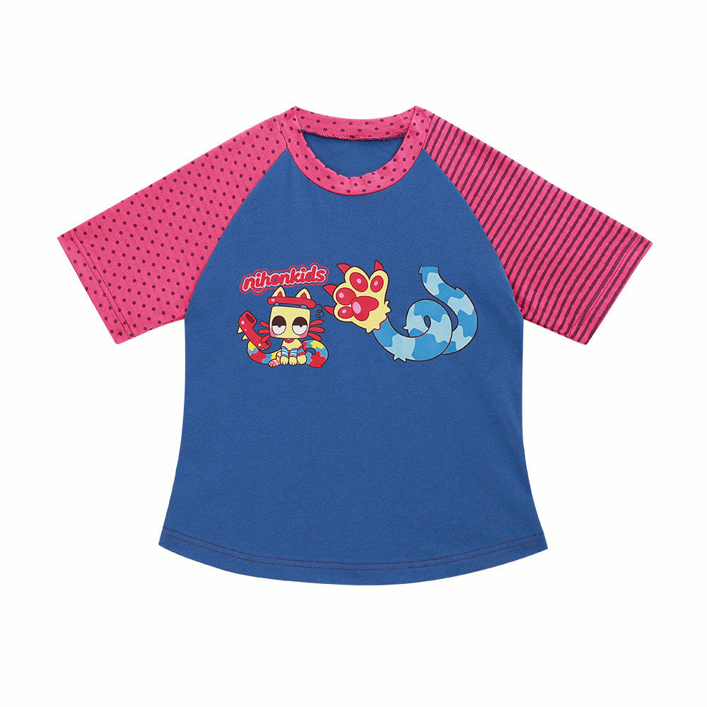 NIHONKIDS - Cotton Colorblock Cartoon Tee tee NIHON KIDS Navy S