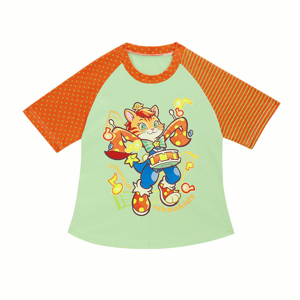 NIHONKIDS - Cotton Colorblock Cartoon Tee tee NIHON KIDS Orange Green S