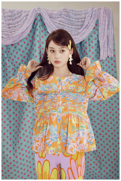 Harajuku Shirt Orange Angel Shirt Cute Cartoon Shirt Ruffled Print Shirt shirt tntntutu