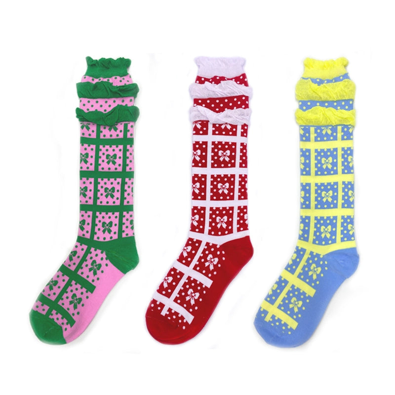 Harajuku Socks Ruffle Plaid Socks Bow Socks Stacked 3 Pairs Socks sock tntntutu