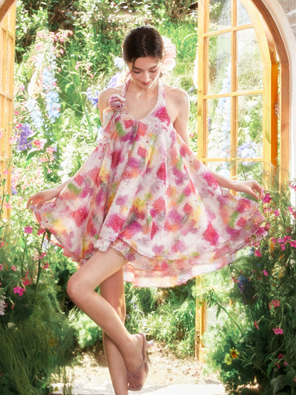 GirlyVibes Dress Floral Sweet Dress A-Line Dress Halter Neck Dress dress YZZI HE