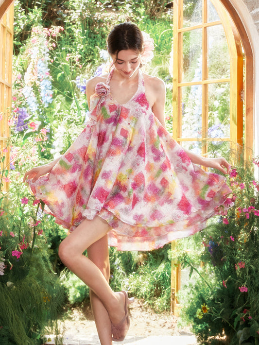 GirlyVibes Dress Floral Sweet Dress A-Line Dress Halter Neck Dress dress YZZI HE
