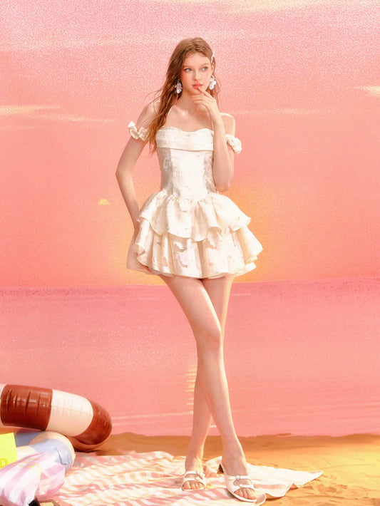 GirlyVibes Dress Beige Floral Dress Princess Puff Dress dress YZZI HE