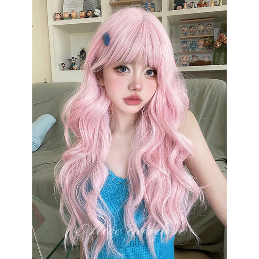 Alice Garden Harajuku style long wig featuring natural cute pink curls, ideal for a playful and kawaii look.