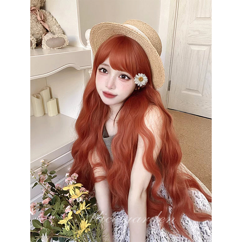 Alice Garden Harajuku style long wig with vibrant orange long curls, ideal for a bold and stylish look.