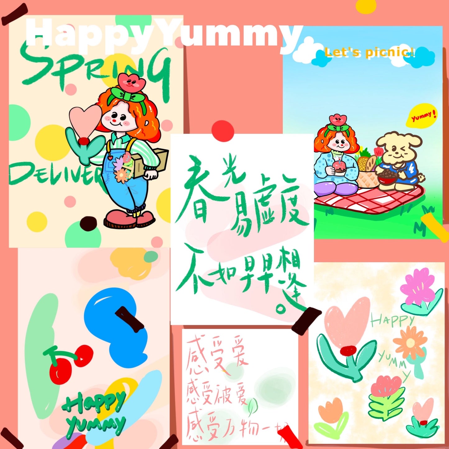 HappyYummy "Springtime Postman" seasonal greeting cards featuring spring and birthday postcard designs, perfect for gifting and celebrating special occasions.