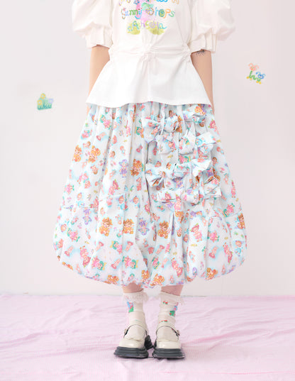 Harajuku Skirt Bow Skirt Multicolor Printed Skirt Blue Oversized Skirt skirt HELPHELP