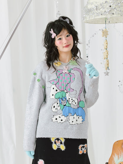 Harajuku-style HELPHELP six-color jacquard long sleeve detachable sleeve two-way silver sweater knit top for a versatile and stylish look.