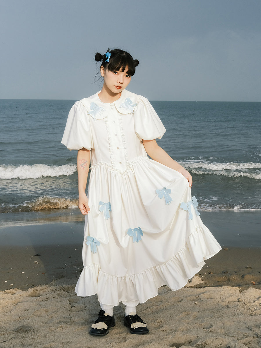 Meugler Animal Paradise Dolphin Princess dress featuring embroidered bows and puff sleeves for a dreamy and whimsical look.