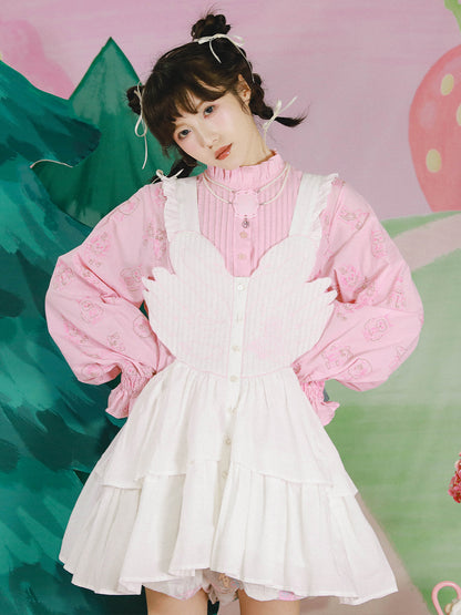 Meugler Forest Secret Harajuku-style layered dress featuring swan embroidery, an asymmetric drawstring apron, and a sweet, fairy-tale-inspired aesthetic.