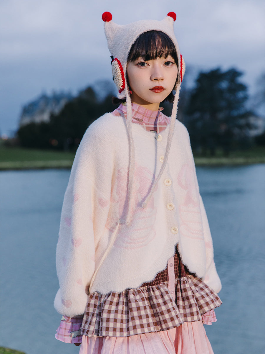 Meugler Forest Secret Harajuku-style soft Lolita cardigan sweater featuring a cute tea cup puppy design with a tea bag pendant for an adorable and cozy look.