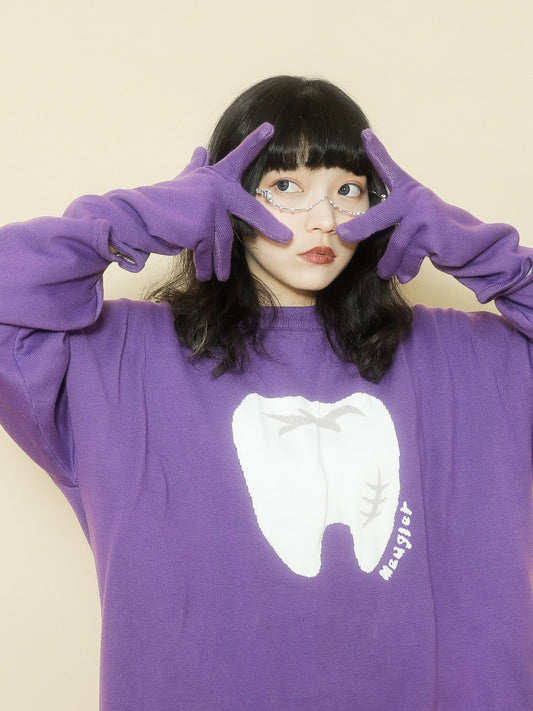 Harajuku-style Meugler Magic Teeth purple hoodie with double-layered design and trendy cut-out details.