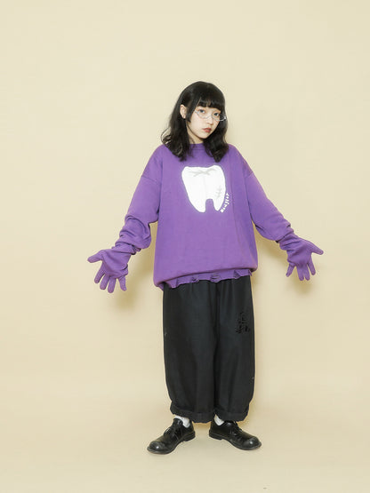 Harajuku-style Meugler Magic Teeth purple hoodie with double-layered design and trendy cut-out details.