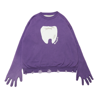 Harajuku-style Meugler Magic Teeth purple hoodie with double-layered design and trendy cut-out details.