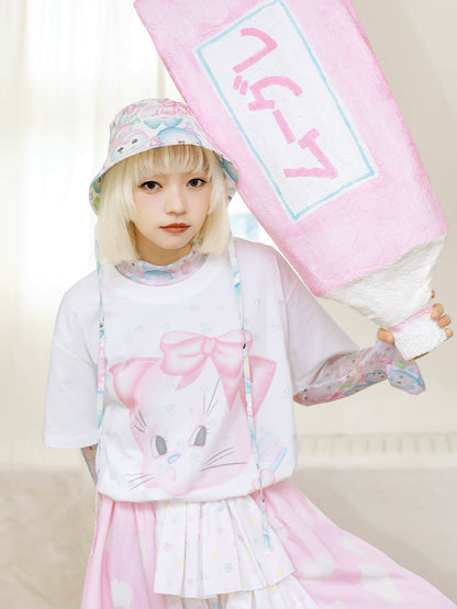 Meugler Misty Dreamy Animal Cat Girl loose half-sleeve T-shirt, featuring playful, cute animal-inspired prints, capturing the whimsical essence of Harajuku fashion.