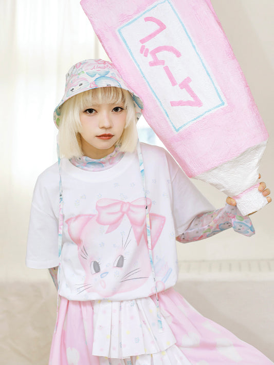 Meugler Misty Dreamy Animal Cat Girl loose half-sleeve T-shirt, featuring playful, cute animal-inspired prints, capturing the whimsical essence of Harajuku fashion.